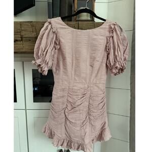Saints + Secrets Blush Puff Sleeve Ruched Open Back Mini Dress Size Small